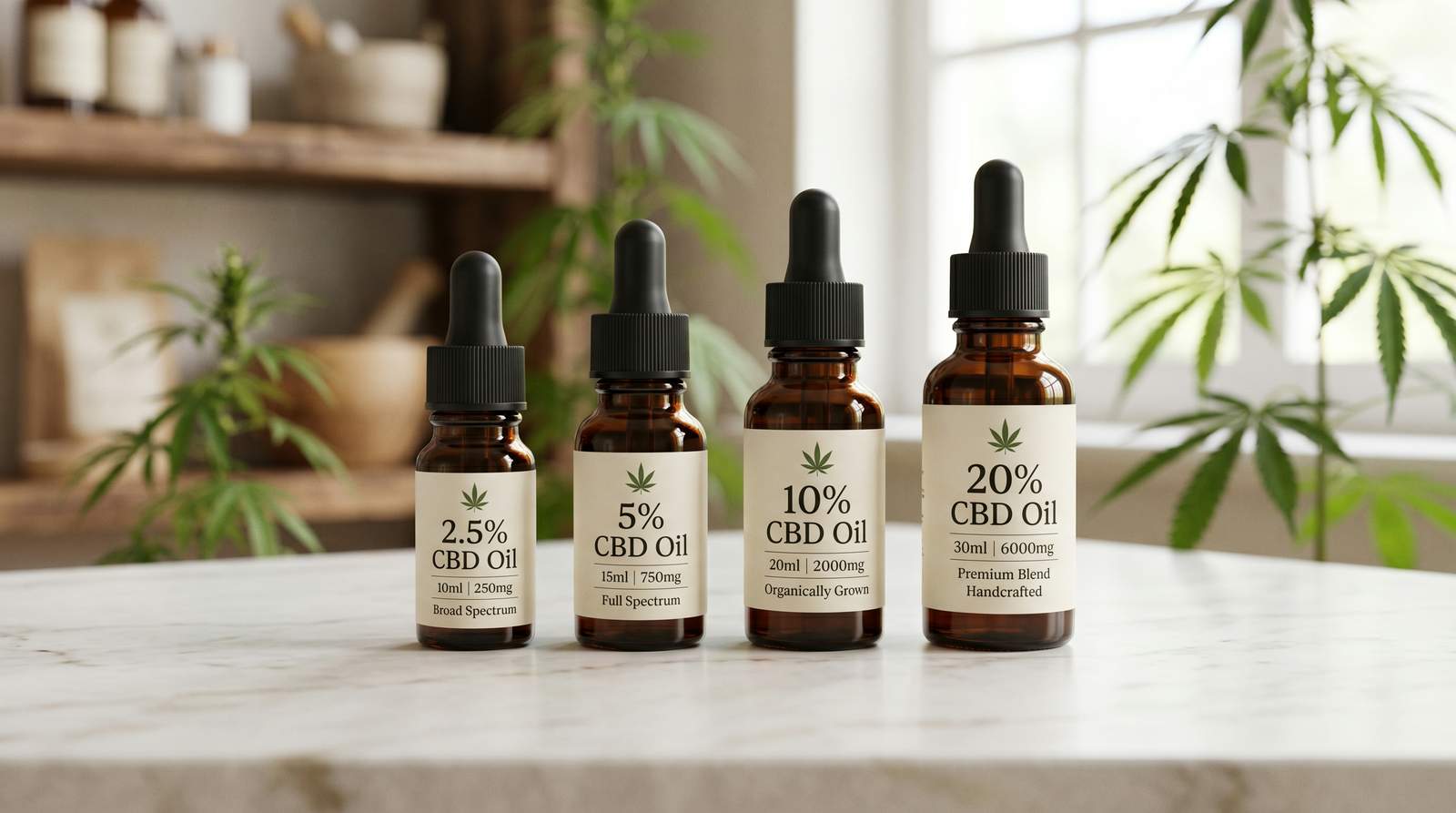 CBD olie styrker 5% 10% 20%